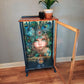 Upcycled Display Case with Decoupaged Peacock Princess and Glass Shelves