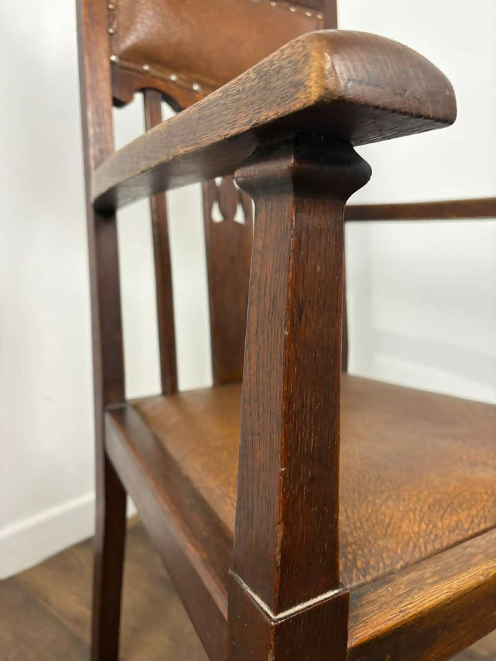 Edwardian Oak Art Nouveau Style Armchair