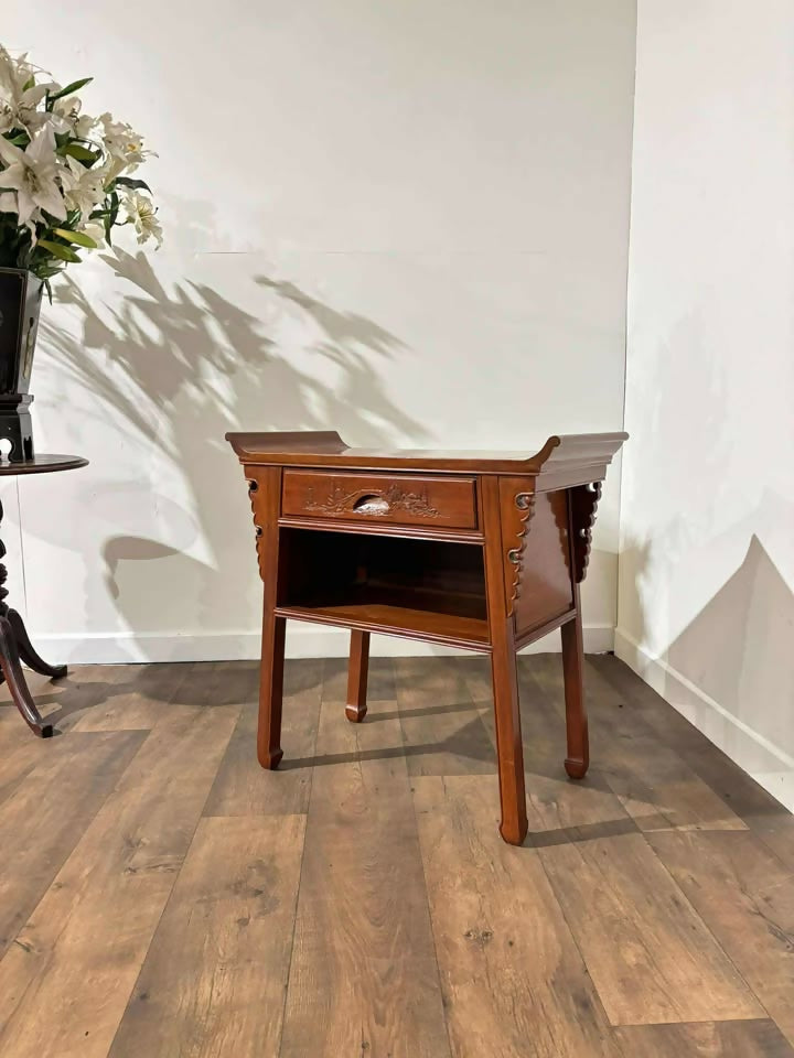 Oriental Style Side Table with Single Drawer