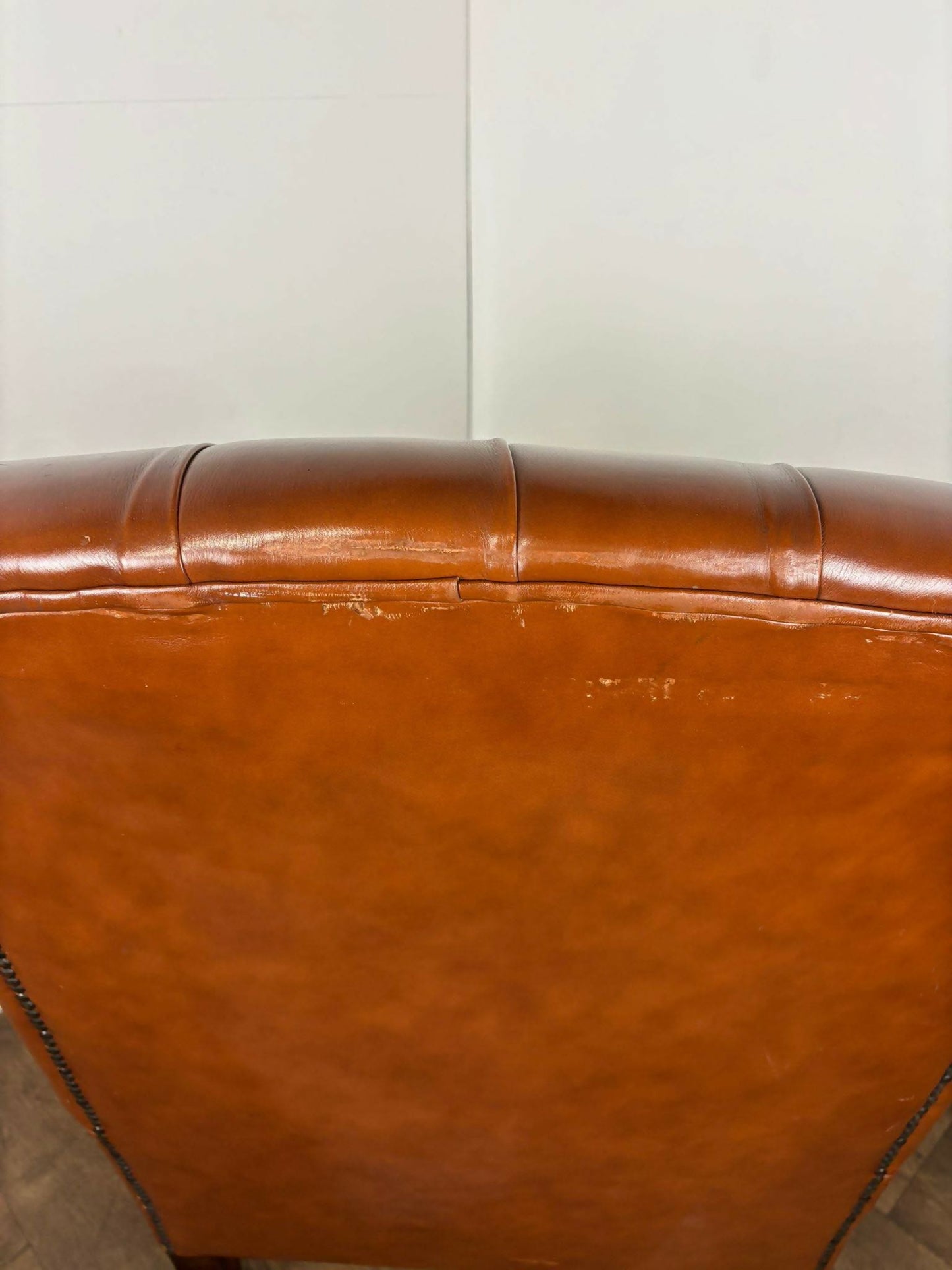 Tan Leather Chesterfield Style Wingback Armchair