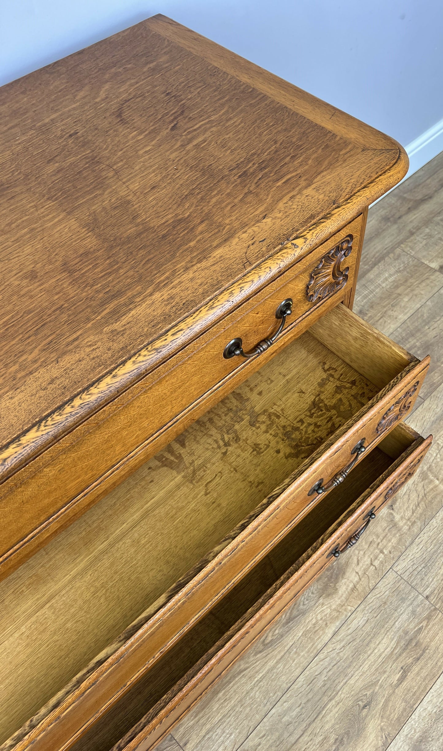 Chest of Drawers Vintage French Louis Oak 3 Drawers Carved Cabinet LOT 6259