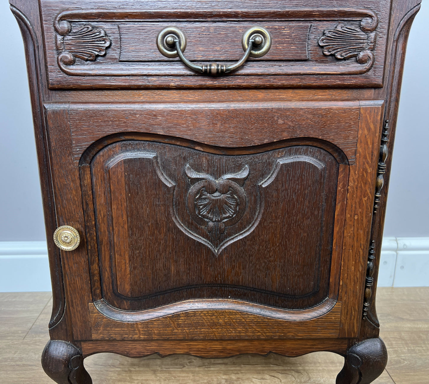 Bedside Table Vintage French Louis XVI Oak Cabinet Cupboard Nightstand LOT 6233