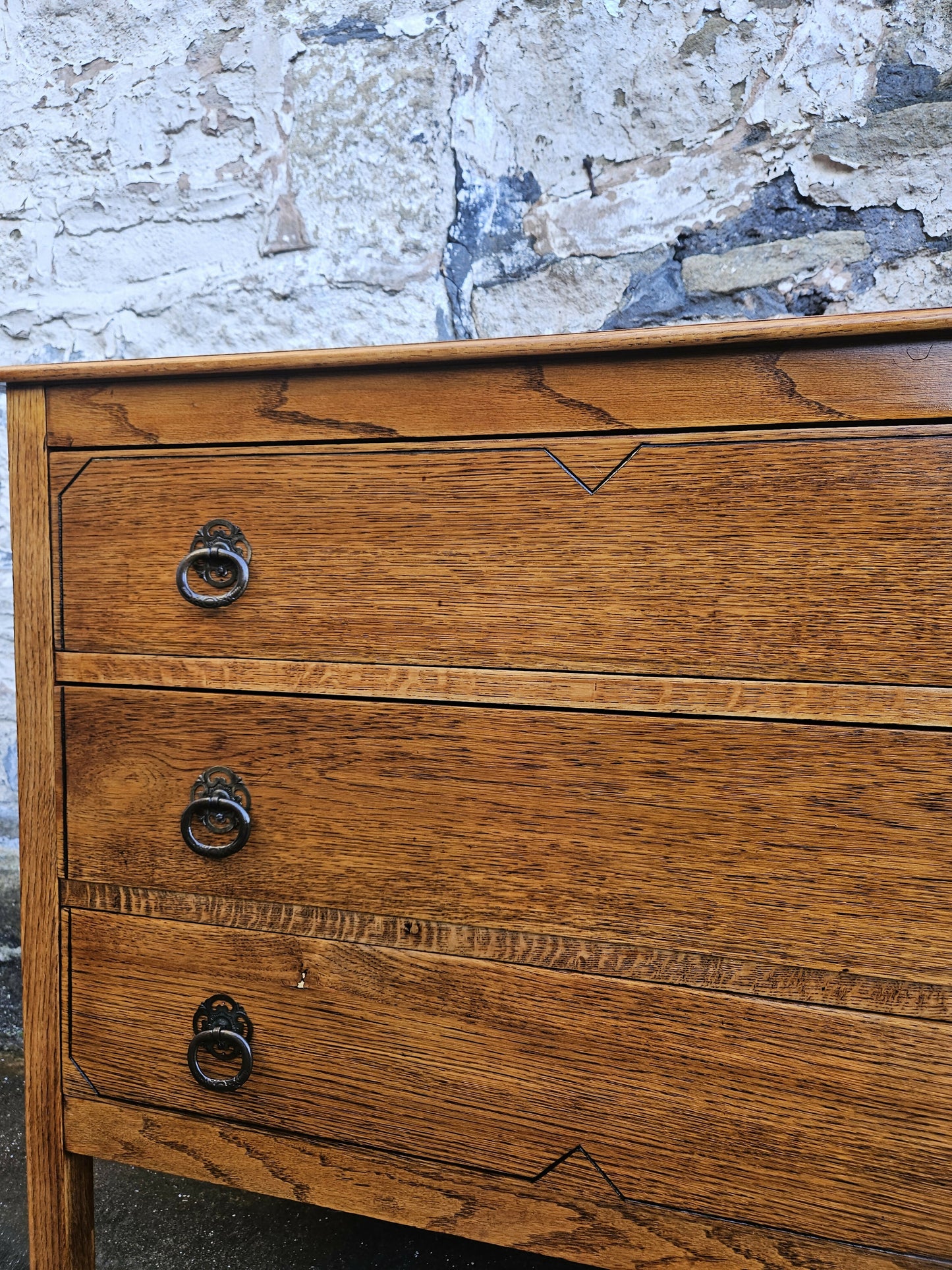 Vintage Chest Of Drawers Three Drawer Tall Oak Cabinet Super Proportions Highly Detailed