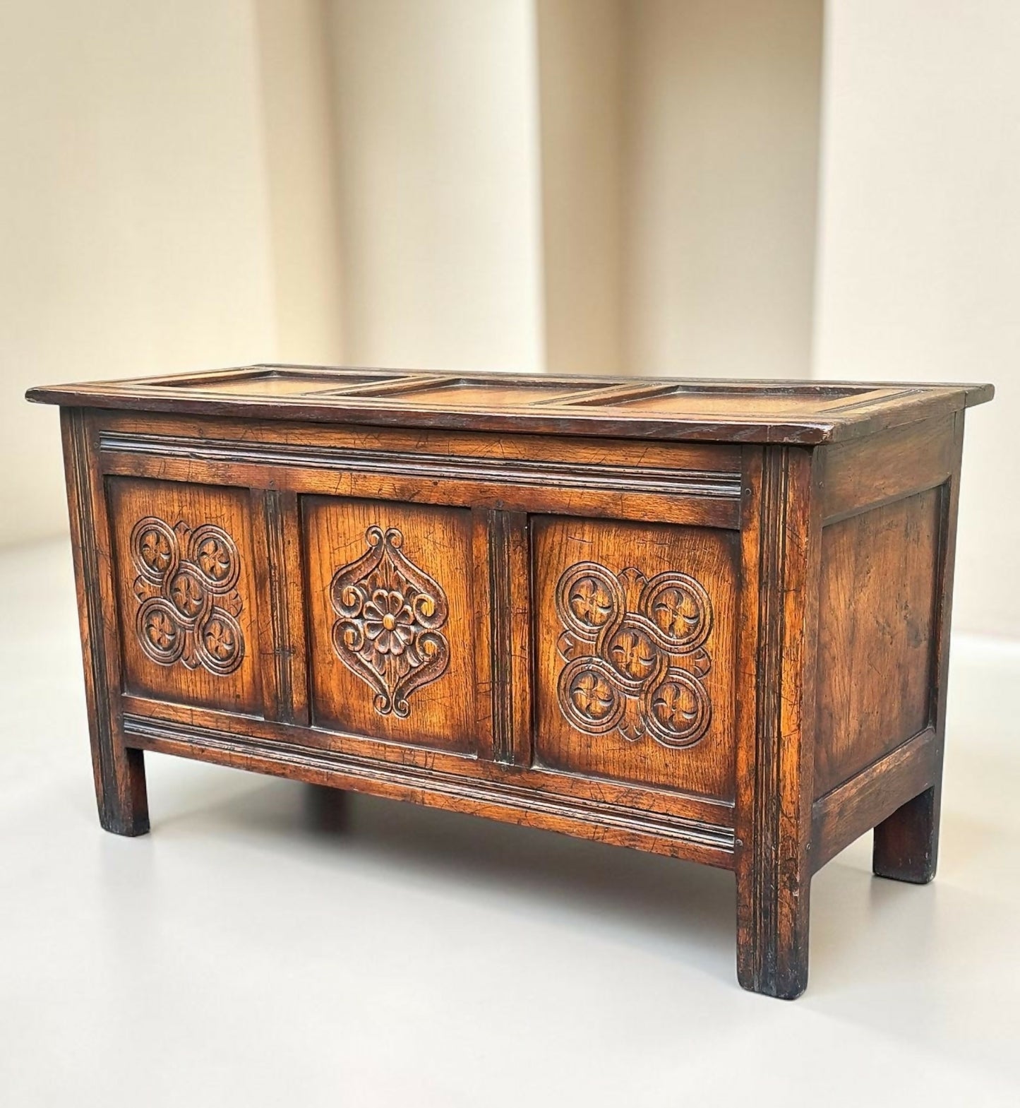 Carved Oak Blanket Box / Trunk G,T. Rackstraw of Worcester