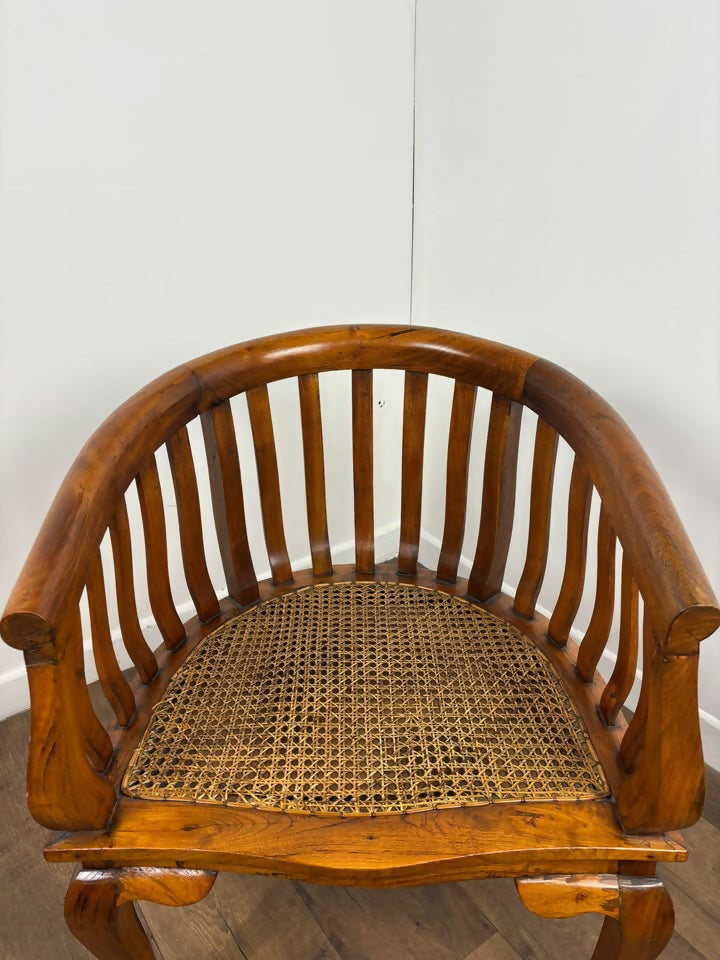 Antique Style Hardwood Bergère Chair with Cane Seat & Cabriole Legs