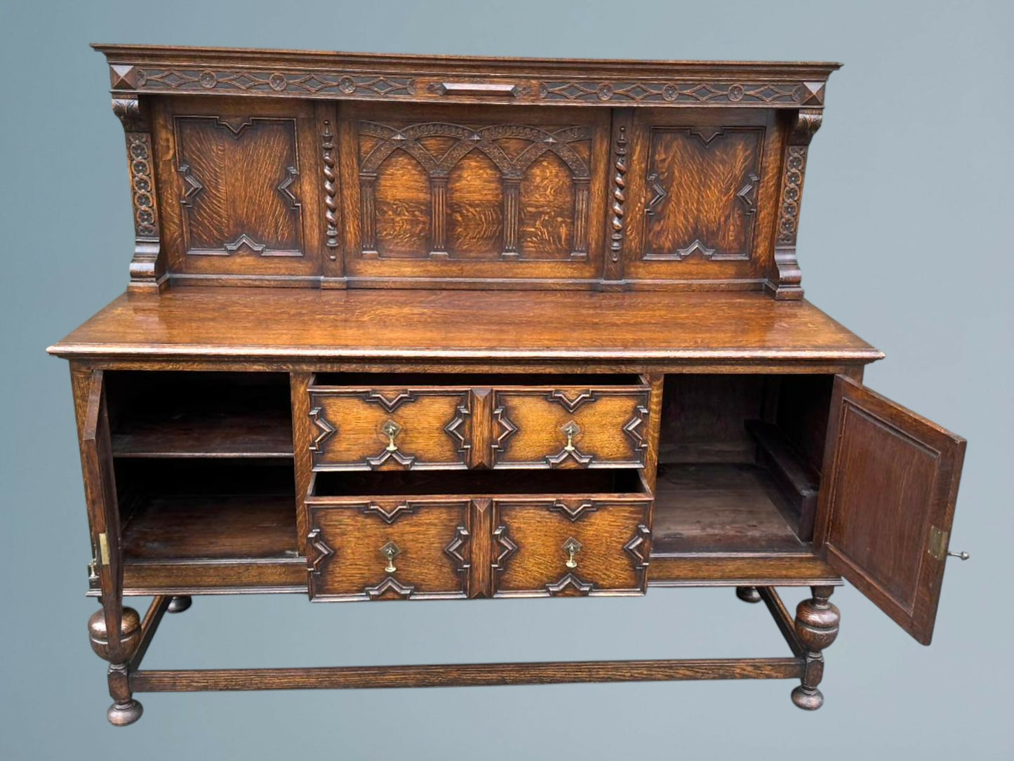 Carved Oak Jacobean Style Sideboard
