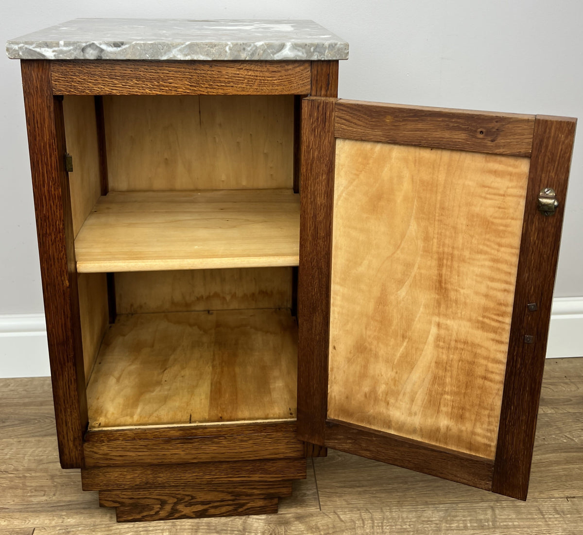 Pair of Bedside Tables Antique French Style Oak Marble Top Cabinets LOT 6573