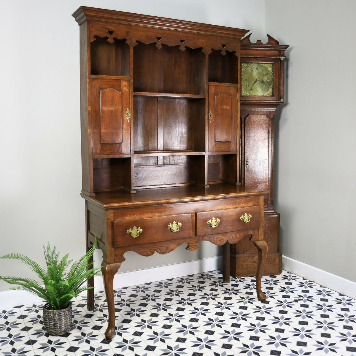 Victorian Solid Oak Dresser with Shelved Rack