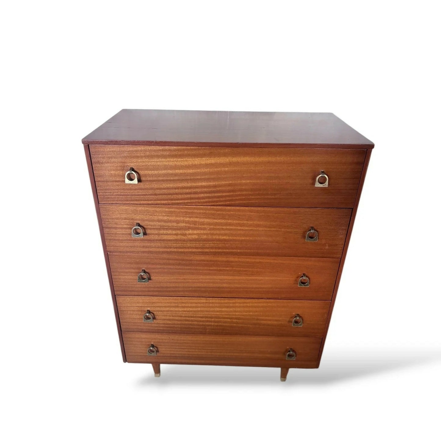 Mid-Century Chest of Drawers Tallboy with Brass Handles