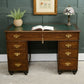 Victorian Oak Pedestal Desk with Full Width Drawer & Green Top