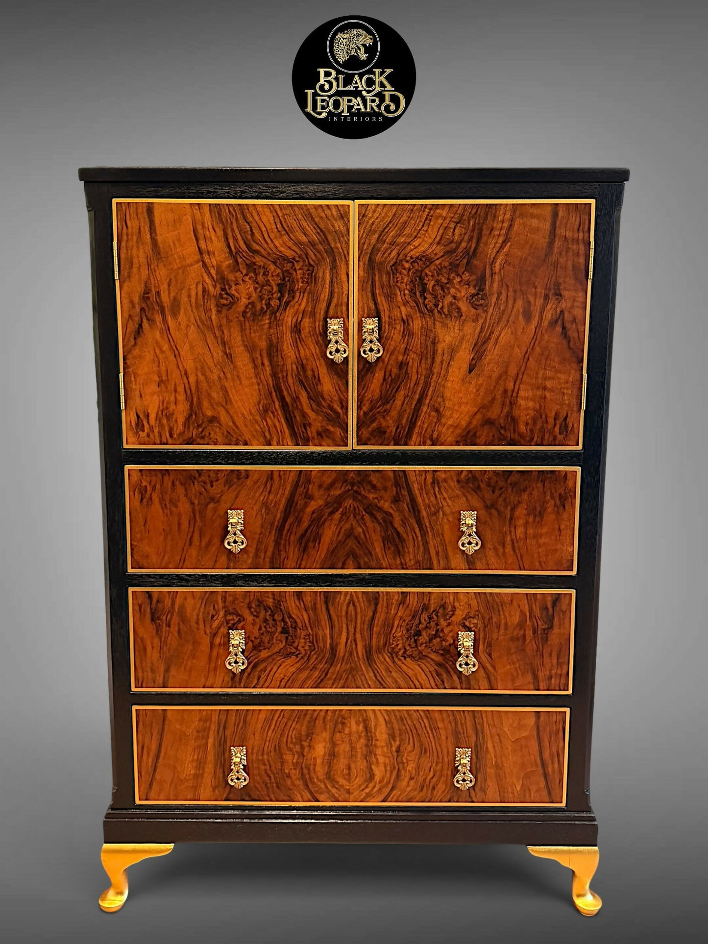 Vintage Art Deco Tallboy Cabinet, Refinished Restored Bespoke Design, Handmade