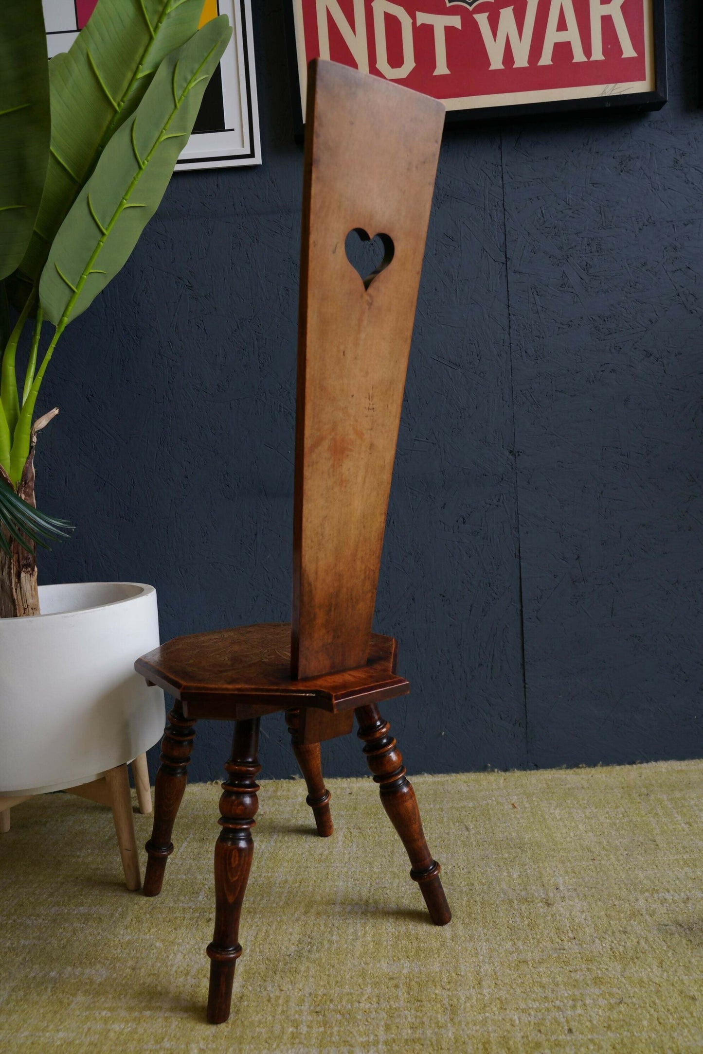 Vintage Beech And Oak Heart Back Chair