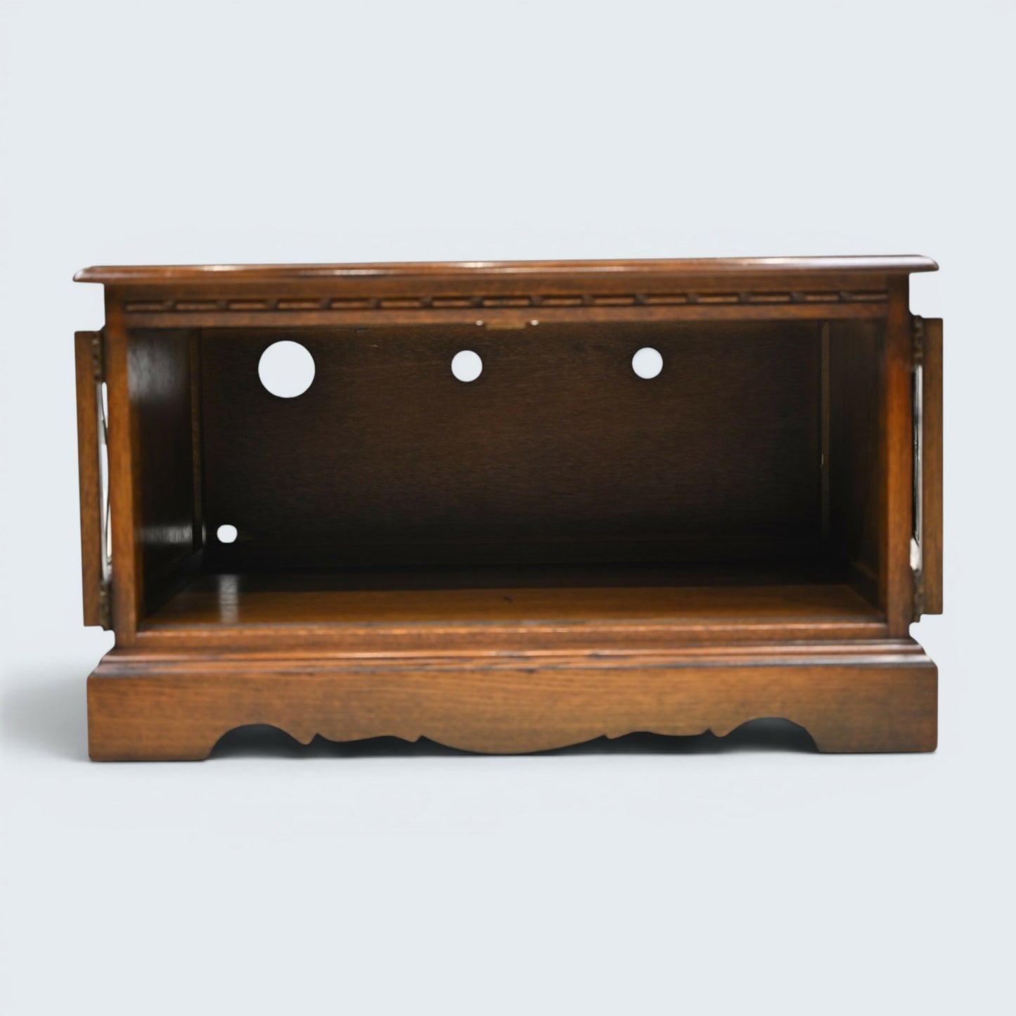 Old Charm TV Stand Linenfold Doors Model #2172 Tudor Brown Oak FREE UK Delivery