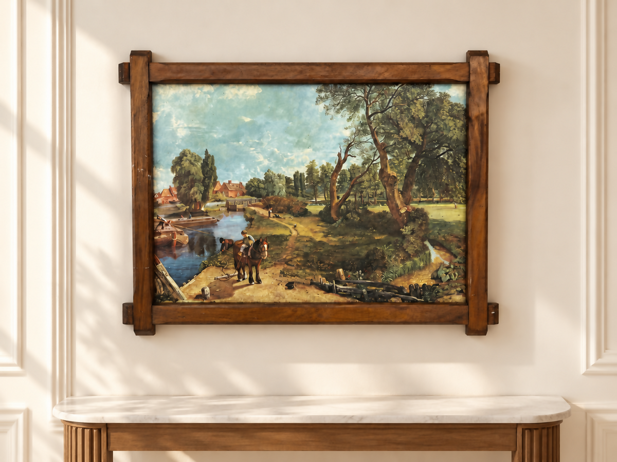 Painting Vintage French Style Landscape Print Oak Framed Wall Art LOT 6547