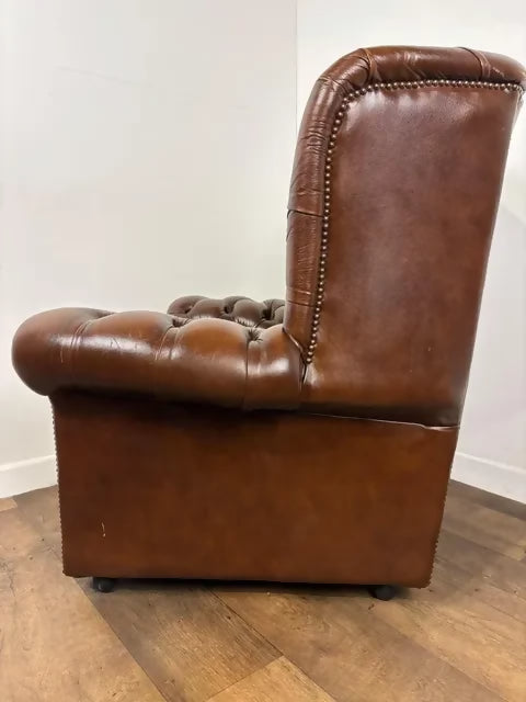 Brown Leather Button Back Chesterfield Arm Chair