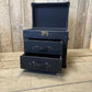 Leather 2 Draw Accent Blue Vintage Storage Trunk End Table