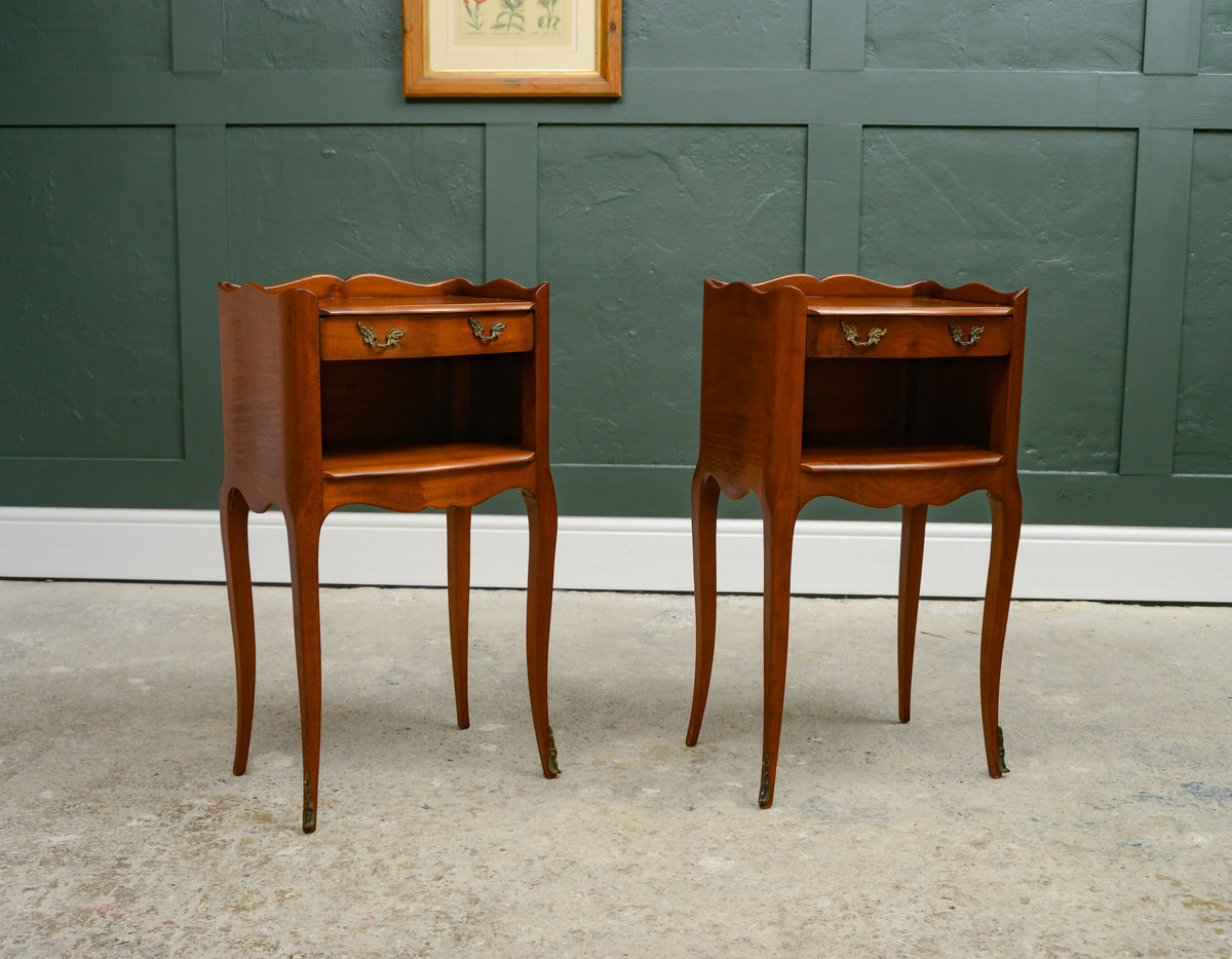 Vintage Pair French Bedside Tables - by Jean Laick - Cherry Wood