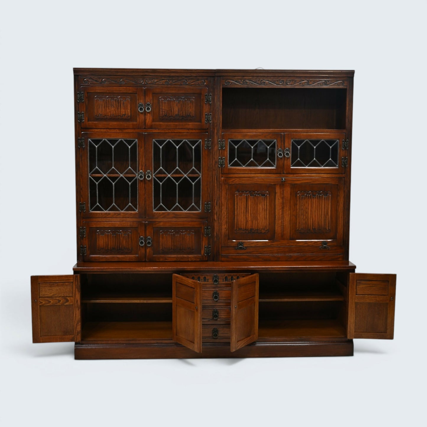 Old Charm Large Wall Unit Bureau Drinks Oak Tudor Brown Finish FREE UK Delivery*
