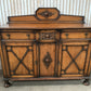 Antique 1920s Jacobean Revival Carved Oak Sideboard Geometric Buffet Cabinet