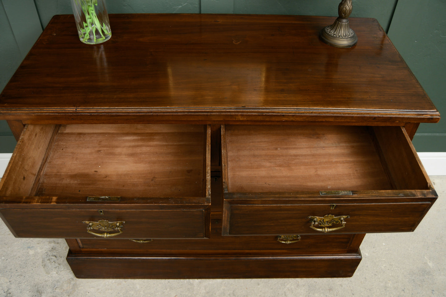 Edwardian Stained Pine Chest of Drawers - 2 Over 2 - Mahogany Finish