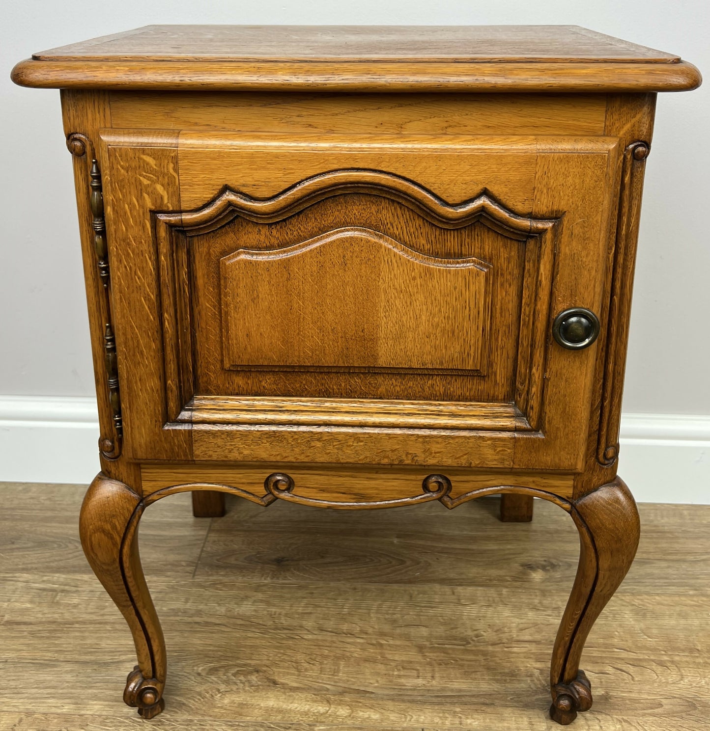 Pair of Bedside Tables Vintage French Louis Oak Nightstands Cabinets LOT 6306