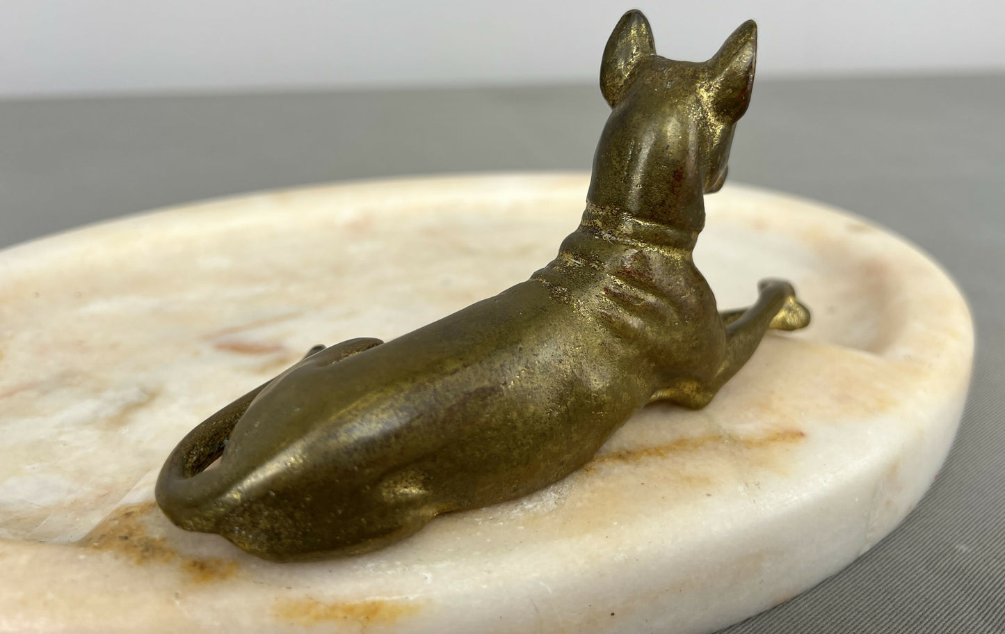 Tray Antique French Style Marble Brass Dog Decorative Display Tray LOT 6419