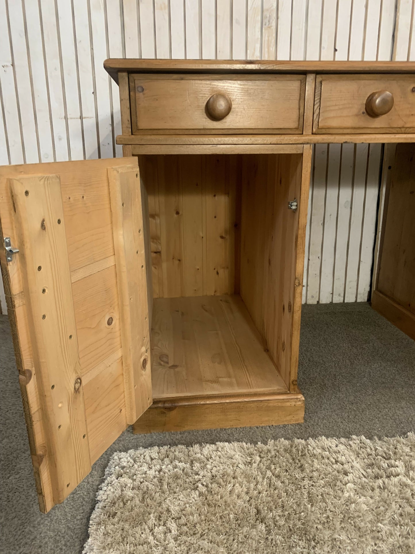 Handmade Solid Pine Desk with Cupboard • Home Office Study Table • Classic Wooden Desk