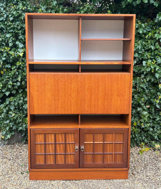 Mid Century Younger Teak Wall Unit Cabinet Writing Desk Bureau