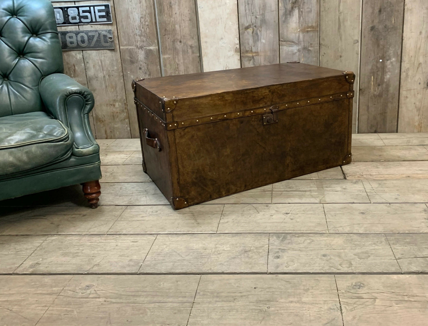 Antique Inspired English Leather Trunk Made In Nottingham England