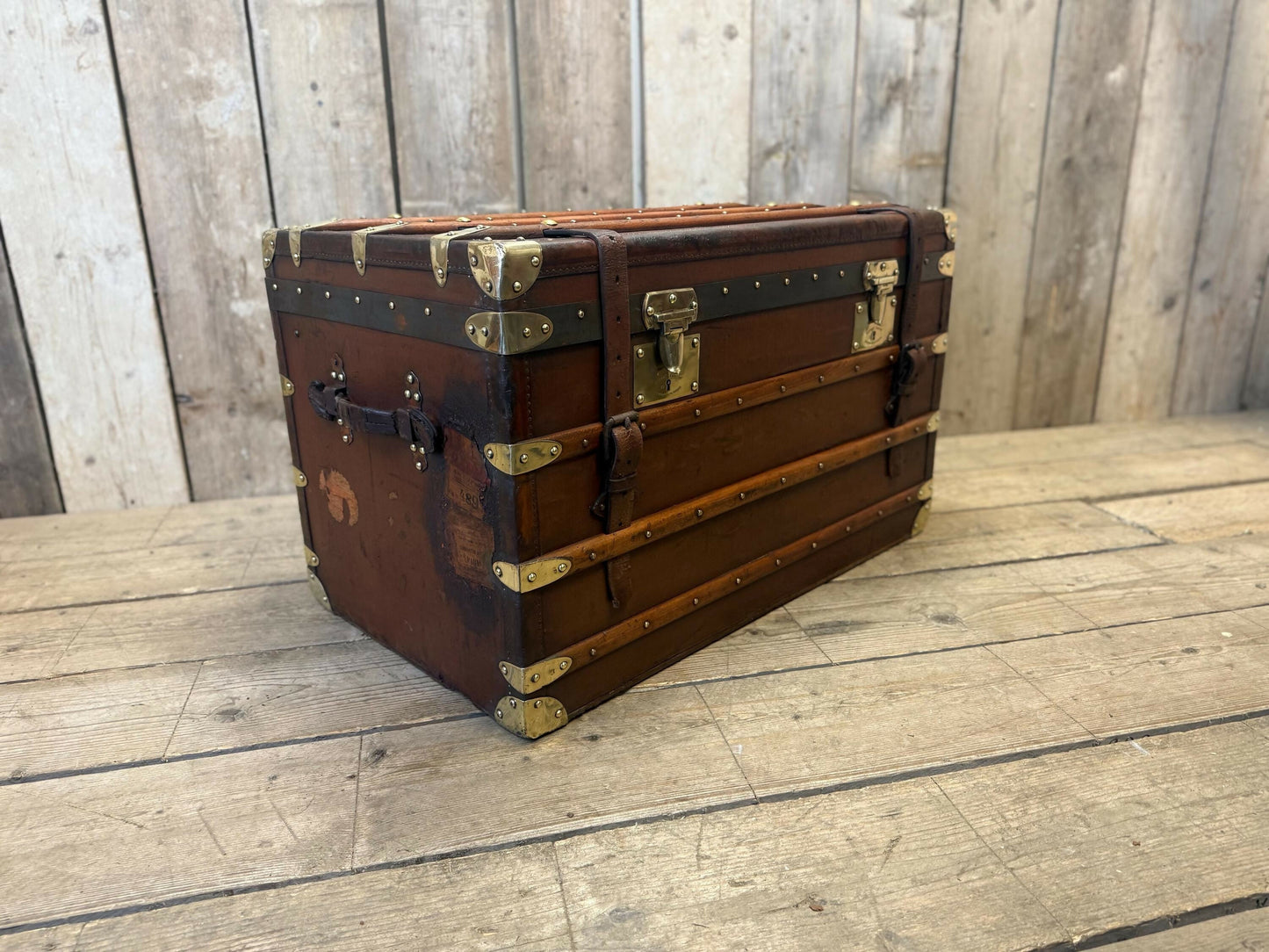 Moynat antique leather travel trunk