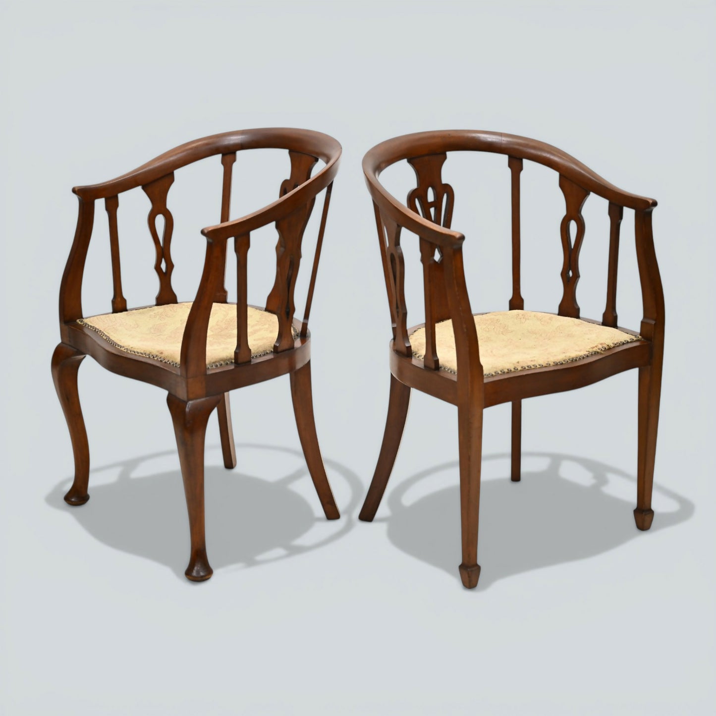 Two Edwardian Mahogany Tub Chairs His & Hers Upholstered Seats FREE UK Delivery