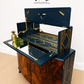 Navy Blue and Gold Art Deco Walnut Drinks Cabinet, cocktail cabinet, 1930s, vintage bar, sideboard, refurbished