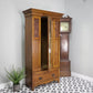 Edwardian Walnut and Carved Mahogany Wardrobe with Bevel Edged Mirrors & Drawer