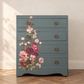 Floral Upcycled Chest of Drawers, Blue Grey Vintage Dresser, Painted Furniture