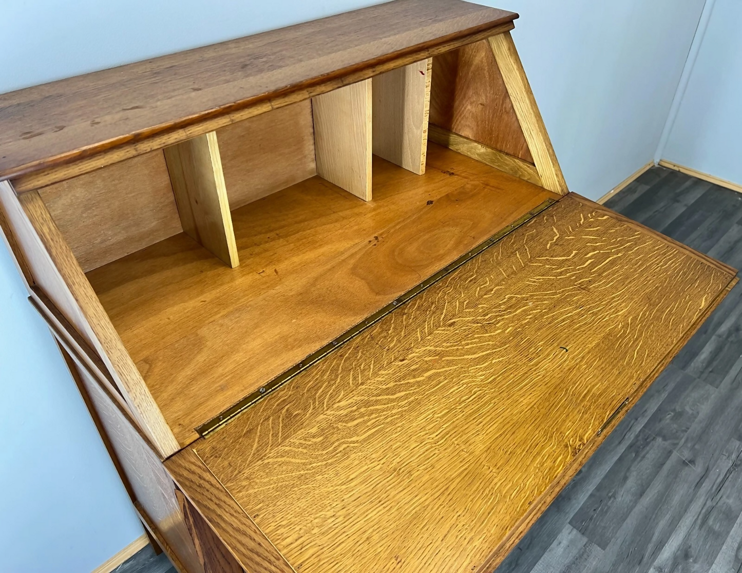 Secretaire Writing Desk Vintage French Oak Bureau Carved Cabinet LOT 3755