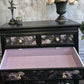 SOLD - Upcycled French Style Chest of Drawers: Black Floral Dresser with Gold Pulls