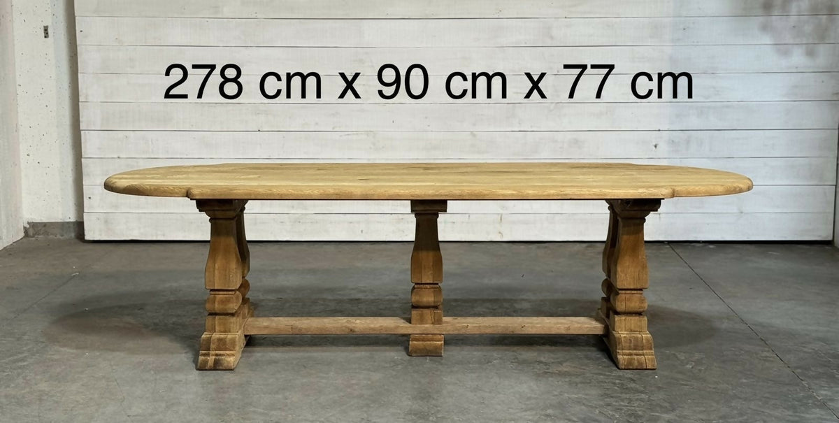 Large French Bleached Oak Farmhouse Dining Table