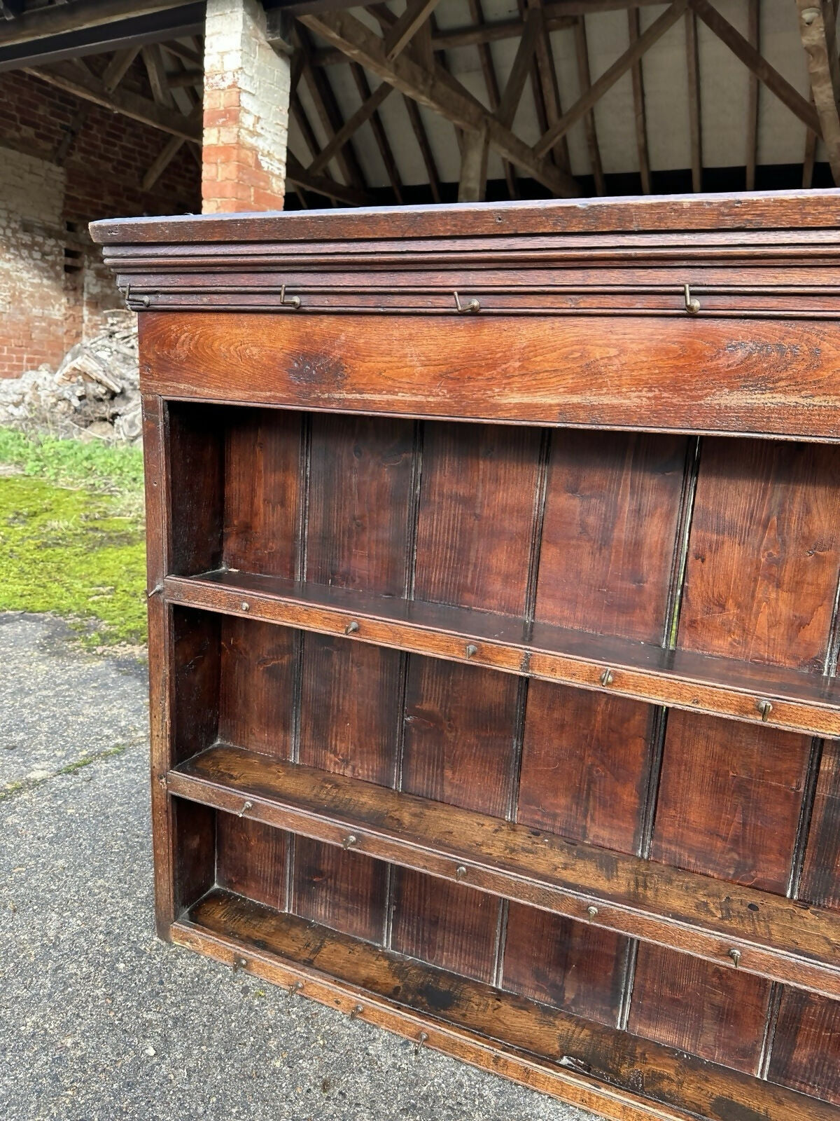 Antique Georgian 19th Century Oak Wall Hanging Shelves Kitchen Larder Pantry