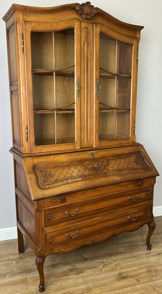 Cabinet Vintage French Louis XVI Oak Bureau Bookcase Display Cabinet LOT 6343