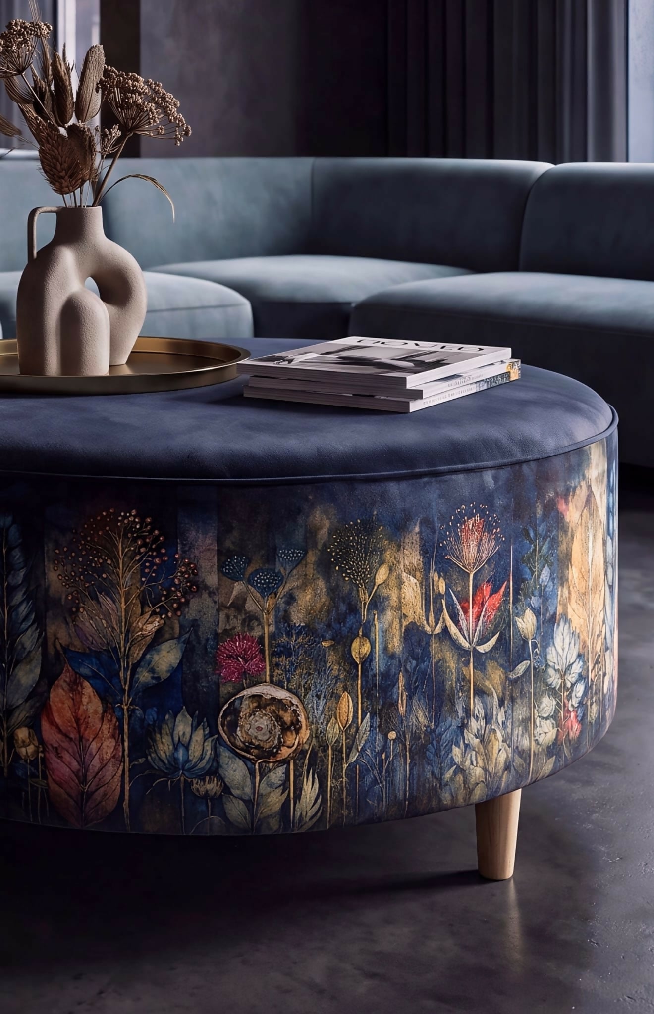 Luxurious Bespoke Floral Velvet Ottoman Coffee Table