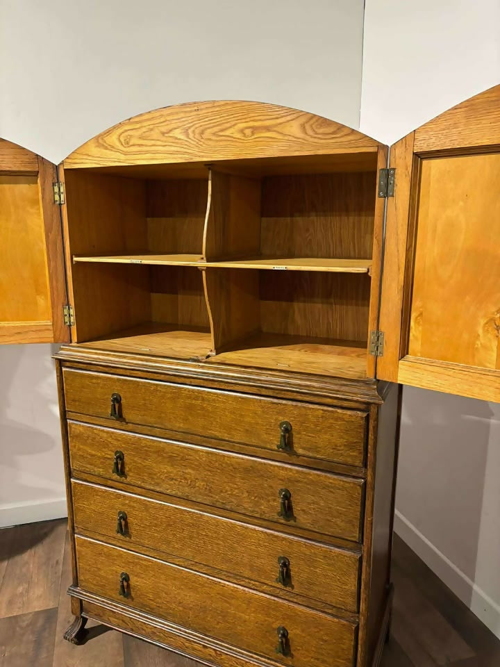 1930s Oak Inlaid Dome Top Tallboy