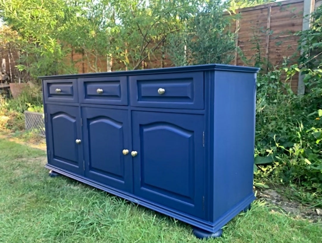 Free Delivery Newly refurbished large solid wood sideboard blue