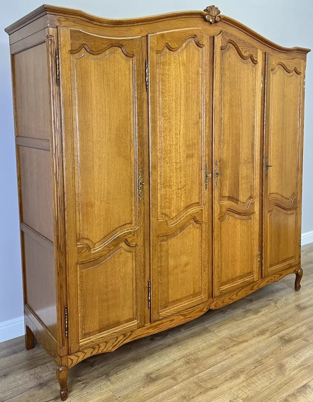 Wardrobe Vintage French Louis XVI Style Oak Four Door Carved Armoire LOT 4824