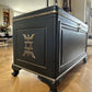 Ottoman. Antique Oriental storage Chest. Black and gold. Handpainted.