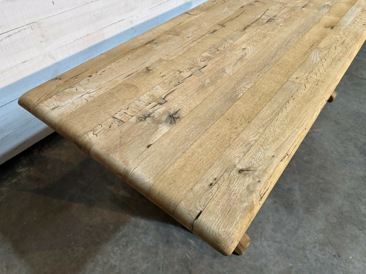 French Bleached Oak Trestle Farmhouse Dining Table
