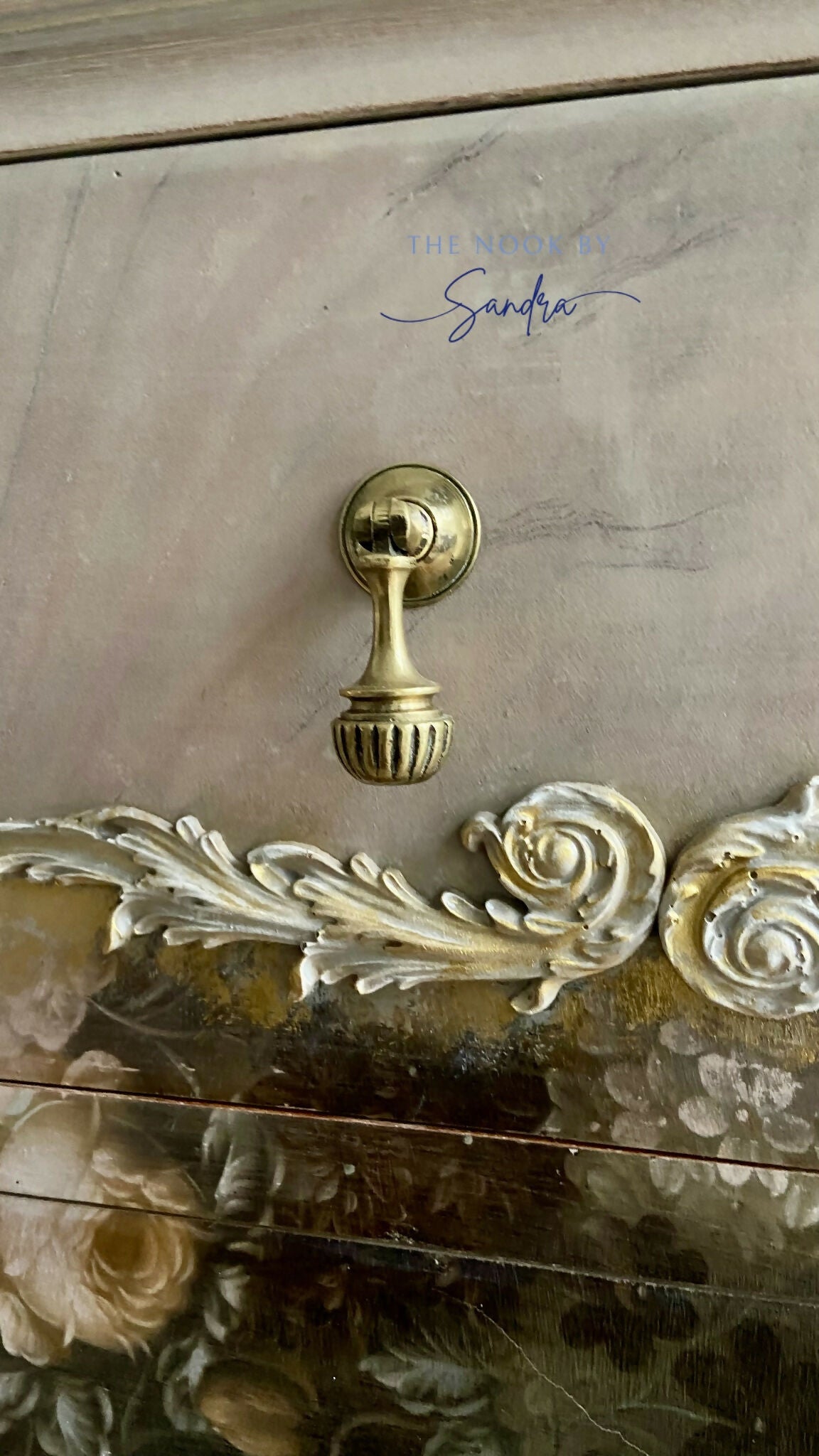 Elegant Upcycled Sideboard •Chateau Wash •Gold moulds •Floral Foil