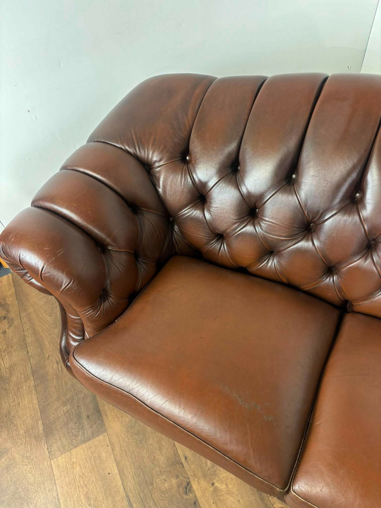 Thomas Lloyd Brown Leather Chesterfield Style Sofa
