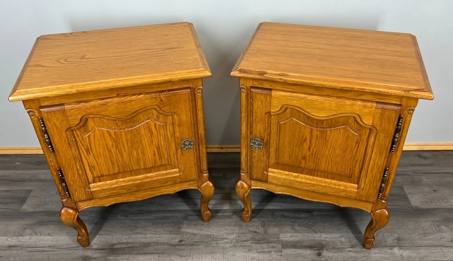 Pair of Bedside Tables Vintage French Louis Oak Nightstands Cabinets LOT 3517