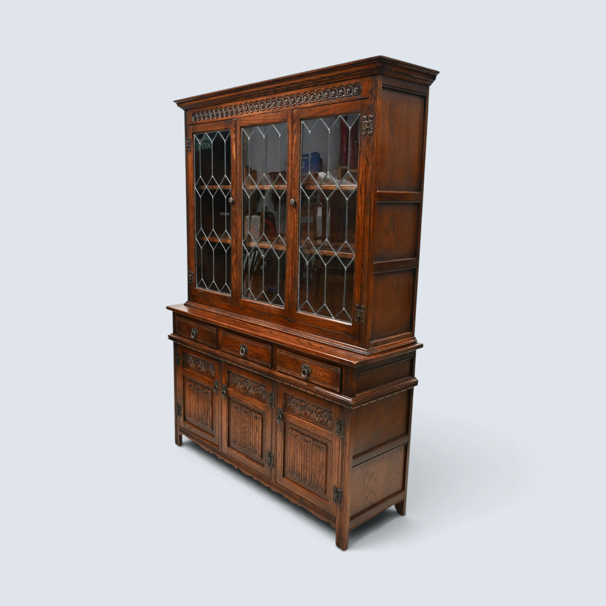 Old Charm Sideboard Display Leadlight Doors Cupboards Tudor Brown FREE Delivery*