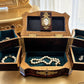 Antique Bombe Jewellery Trinket Box With Mother Of Pearl & Brass Mounts
